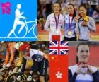 Kadın Keirin parça Bisiklet podyum, Victoria Pendleton (İngiltere), Guo Shuang (Çin) ve Lee WAI-Sze (Hong Kong) - Londra 2012-